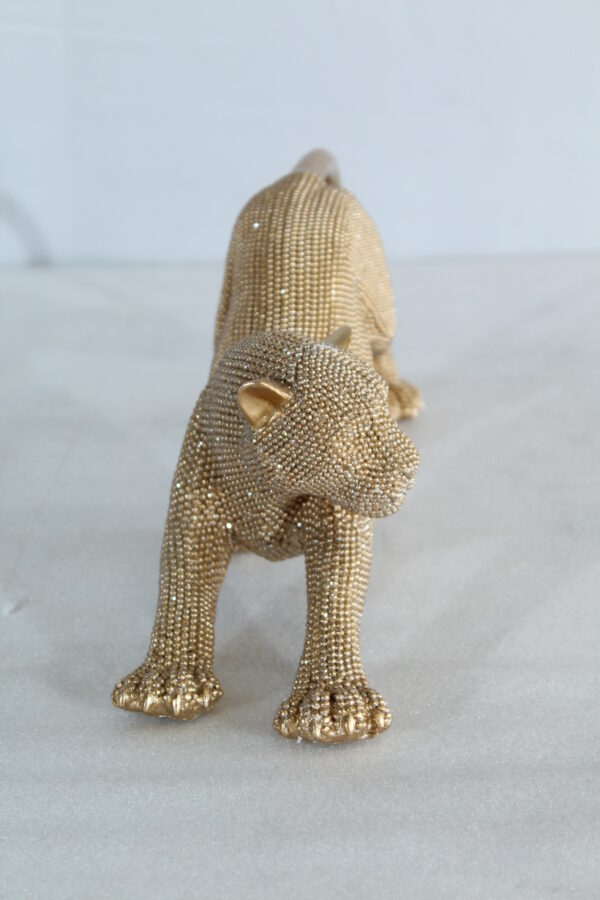 Elegant Gold Resin Panther Statue in Stretching Pose 15" x 4" x 6"H - Image 2