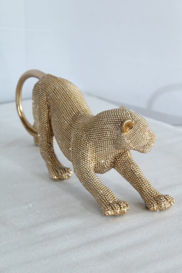 Elegant Gold Resin Panther Statue in Stretching Pose 15" x 4" x 6"H - Image 4