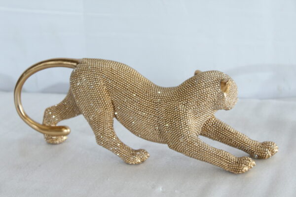 Elegant Gold Resin Panther Statue in Stretching Pose 15" x 4" x 6"H - Image 5
