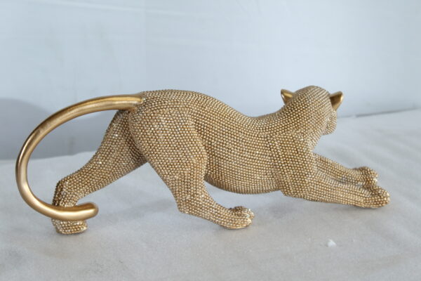 Elegant Gold Resin Panther Statue in Stretching Pose 15" x 4" x 6"H - Image 6