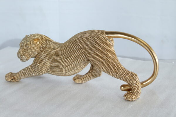 Elegant Gold Resin Panther Statue in Stretching Pose 15" x 4" x 6"H - Image 9