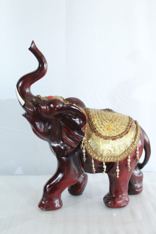 Resin Elephant Statue with Gold Saddle and Raised Trunk 19" x 10" x 22"H - Image 12