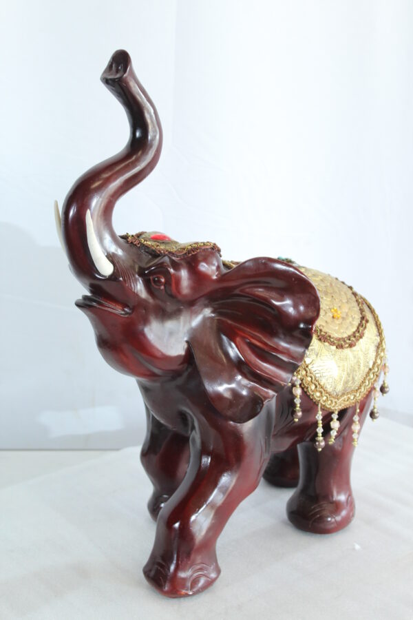 Resin Elephant Statue with Gold Saddle and Raised Trunk 19" x 10" x 22"H - Image 13
