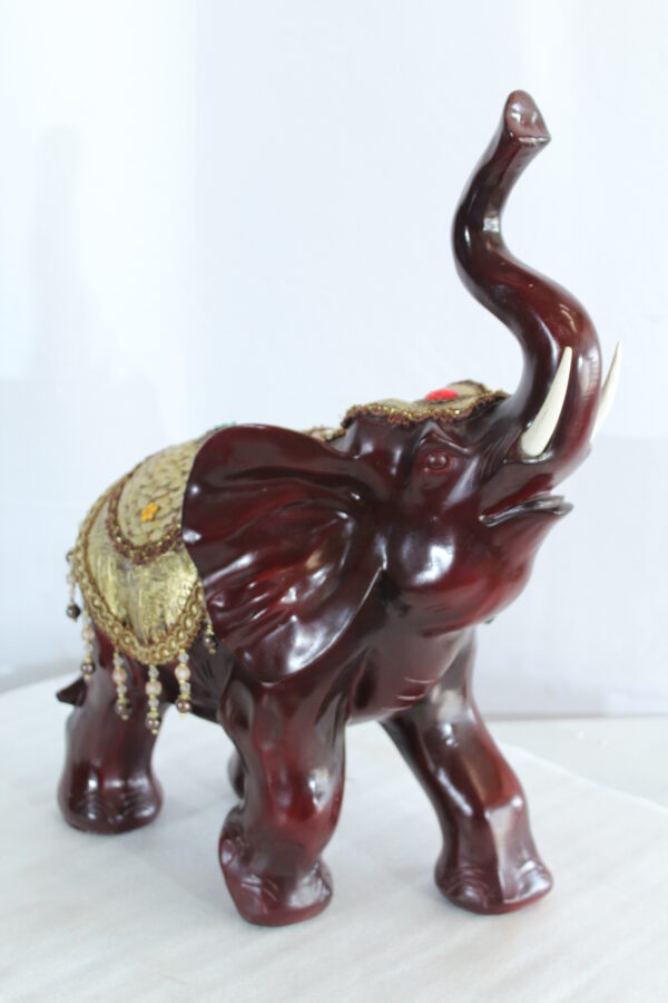 Resin Elephant Statue with Gold Saddle and Raised Trunk 19" x 10" x 22"H - Image 4