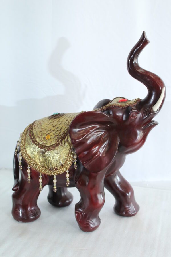 Resin Elephant Statue with Gold Saddle and Raised Trunk 19" x 10" x 22"H - Image 5