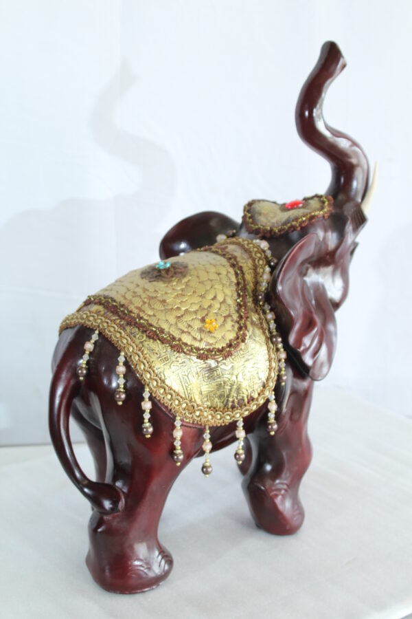 Resin Elephant Statue with Gold Saddle and Raised Trunk 19" x 10" x 22"H - Image 6