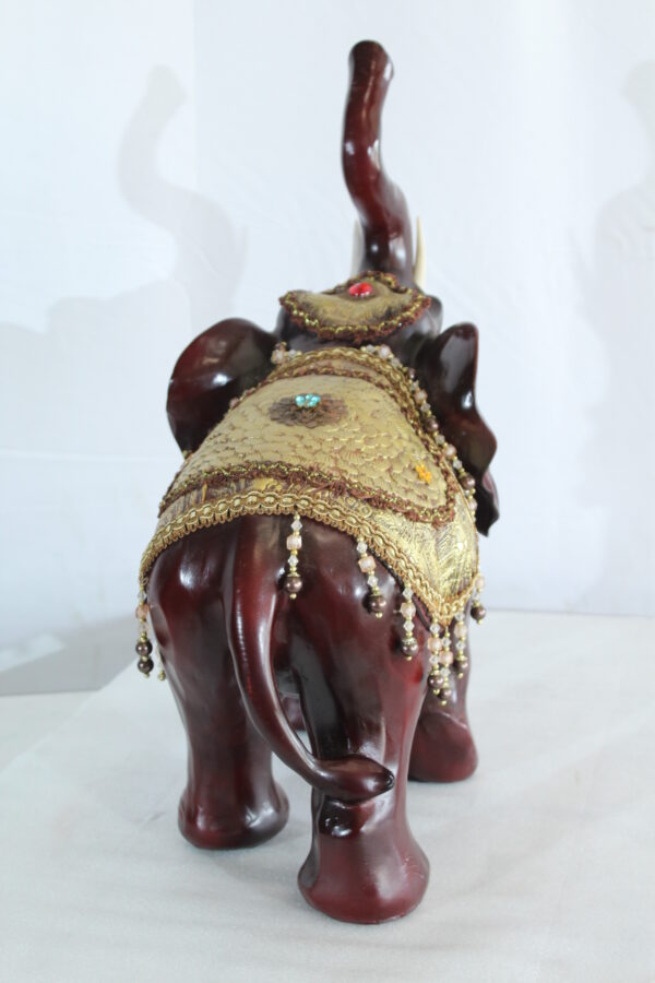 Resin Elephant Statue with Gold Saddle and Raised Trunk 19" x 10" x 22"H - Image 7