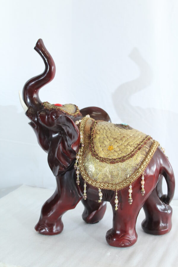 Resin Elephant Statue with Gold Saddle and Raised Trunk 19" x 10" x 22"H - Image 9