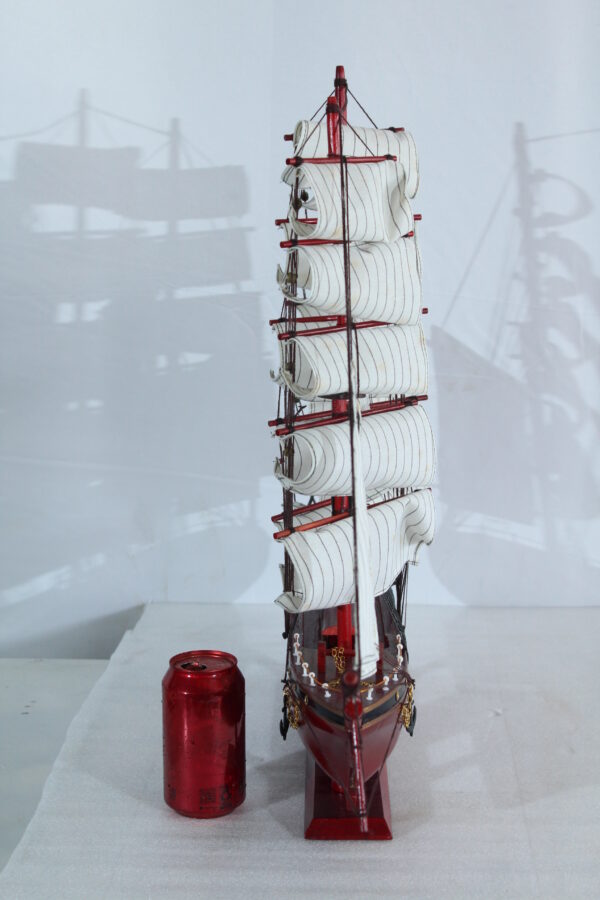 Red Wooden Sailboat Model with Cloth Sails and Details 33" x 6" x 24"H - Image 2