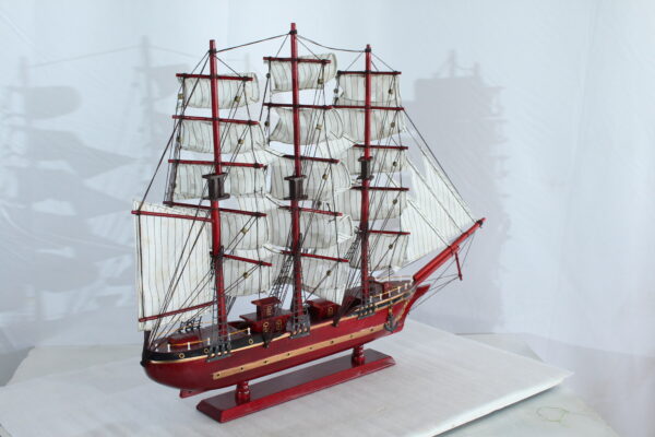 Red Wooden Sailboat Model with Cloth Sails and Details 33" x 6" x 24"H - Image 5