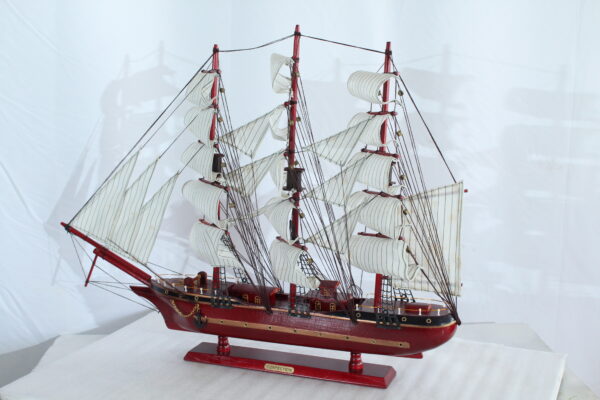 Red Wooden Sailboat Model with Cloth Sails and Details 33" x 6" x 24"H - Image 8