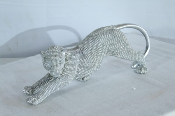 Silver Stretching Panther Resin Statue with Beaded Texture 15" x 4" x 6"H - Image 13