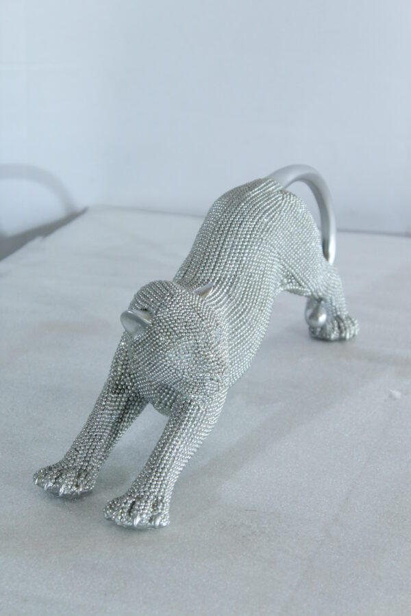 Silver Stretching Panther Resin Statue with Beaded Texture 15" x 4" x 6"H - Image 12