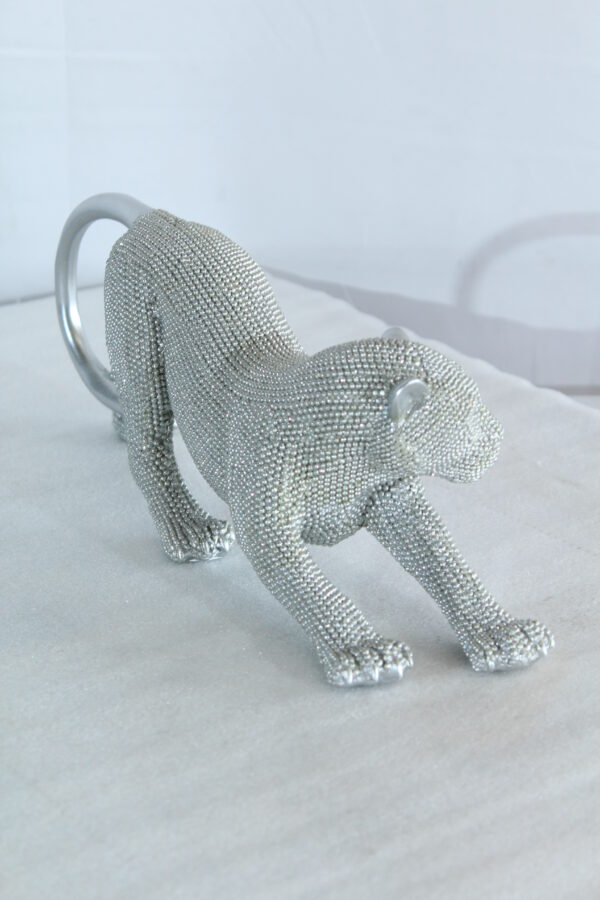Silver Stretching Panther Resin Statue with Beaded Texture 15" x 4" x 6"H - Image 3
