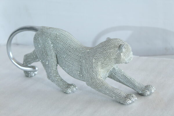 Silver Stretching Panther Resin Statue with Beaded Texture 15" x 4" x 6"H - Image 4