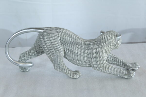 Silver Stretching Panther Resin Statue with Beaded Texture 15" x 4" x 6"H - Image 5