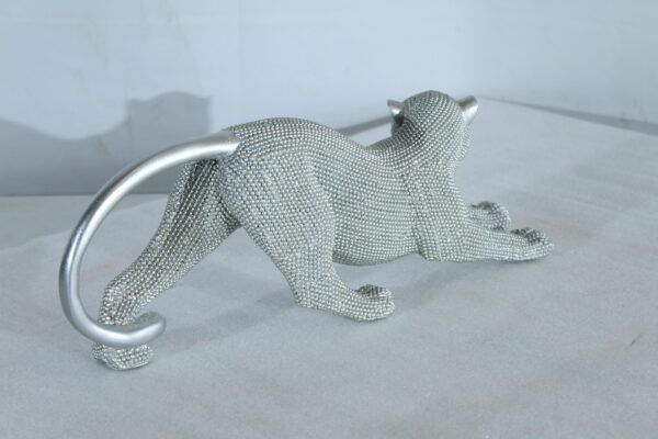 Silver Stretching Panther Resin Statue with Beaded Texture 15" x 4" x 6"H - Image 6