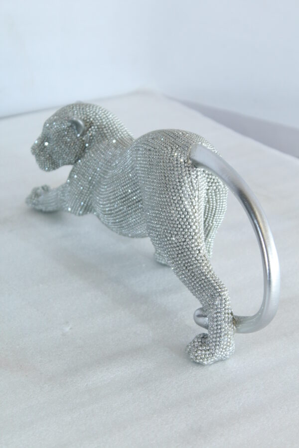 Silver Stretching Panther Resin Statue with Beaded Texture 15" x 4" x 6"H - Image 8