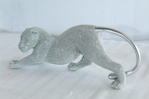 Silver Stretching Panther Resin Statue with Beaded Texture 15" x 4" x 6"H - Image 9