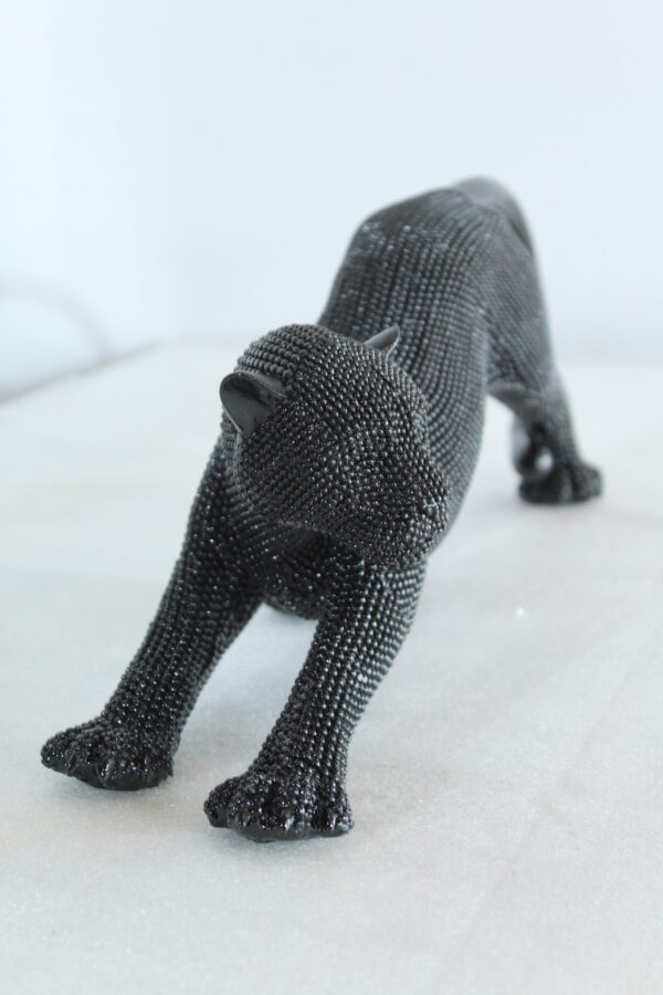 Stretching Panther Black Resin Sculpture With Bead Texture 15" x 4" x 6"H - Image 13