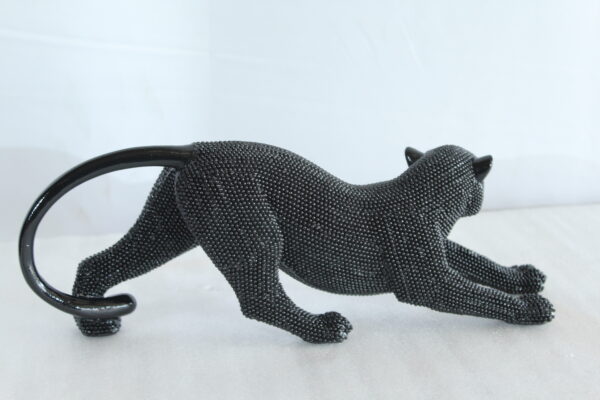 Stretching Panther Black Resin Sculpture With Bead Texture 15" x 4" x 6"H - Image 5