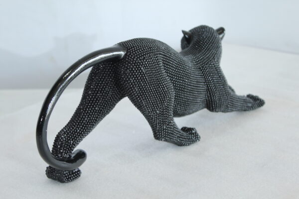 Stretching Panther Black Resin Sculpture With Bead Texture 15" x 4" x 6"H - Image 6