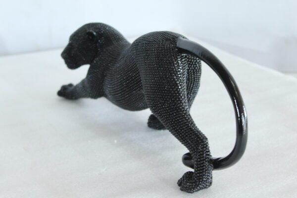 Stretching Panther Black Resin Sculpture With Bead Texture 15" x 4" x 6"H - Image 8