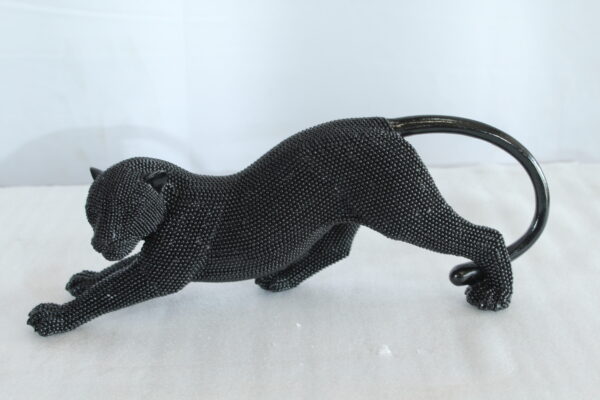 Stretching Panther Black Resin Sculpture With Bead Texture 15" x 4" x 6"H - Image 9