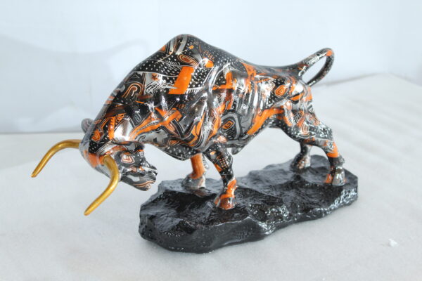 Abstract Resin Bull Statue in Orange and Black Urban Design 14" x 4" x 9"H - Image 12