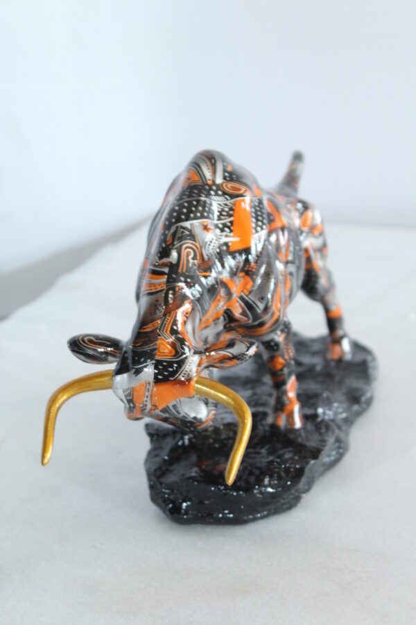 Abstract Resin Bull Statue in Orange and Black Urban Design 14" x 4" x 9"H - Image 13