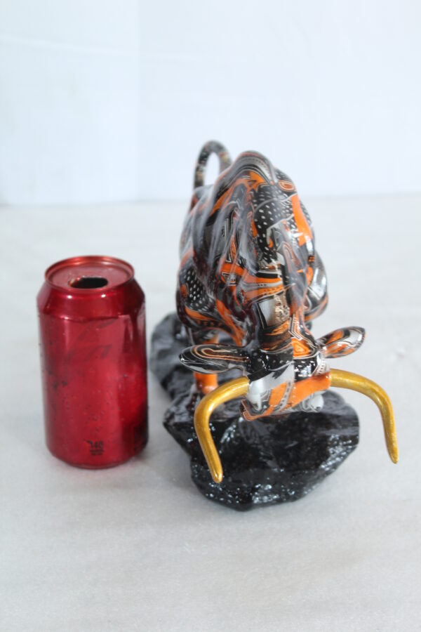 Abstract Resin Bull Statue in Orange and Black Urban Design 14" x 4" x 9"H - Image 2