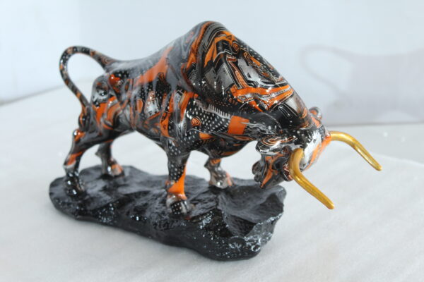 Abstract Resin Bull Statue in Orange and Black Urban Design 14" x 4" x 9"H - Image 3