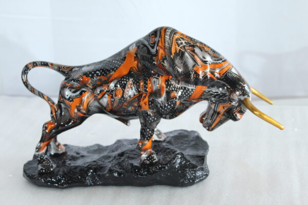 Abstract Resin Bull Statue in Orange and Black Urban Design 14" x 4" x 9"H - Image 4