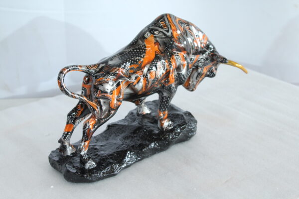 Abstract Resin Bull Statue in Orange and Black Urban Design 14" x 4" x 9"H - Image 5