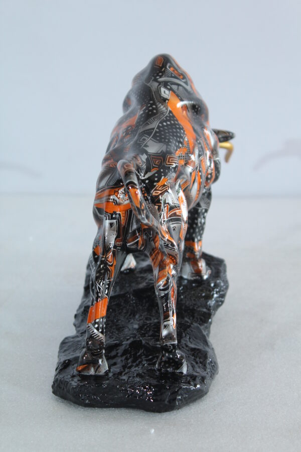 Abstract Resin Bull Statue in Orange and Black Urban Design 14" x 4" x 9"H - Image 6