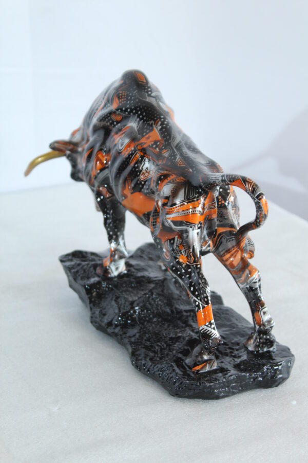 Abstract Resin Bull Statue in Orange and Black Urban Design 14" x 4" x 9"H - Image 7