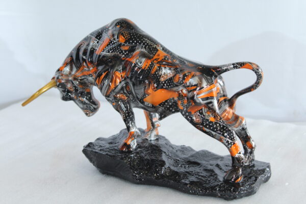 Abstract Resin Bull Statue in Orange and Black Urban Design 14" x 4" x 9"H - Image 8