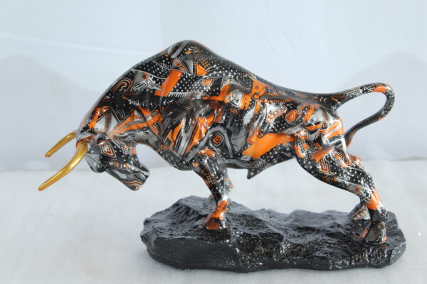 Abstract Resin Bull Statue in Orange and Black Urban Design 14" x 4" x 9"H - Image 9