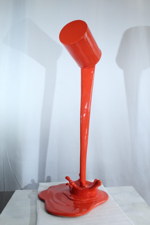 Orange Pouring Paint Can Resin Sculpture Modern Art Decor 25" x 21" x 48"H - Image 8