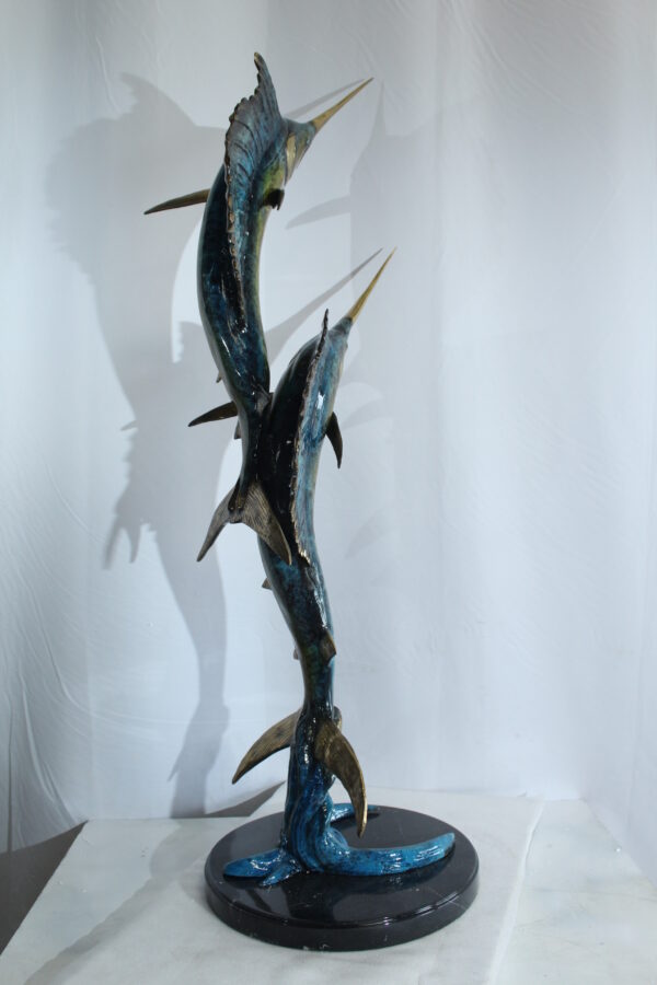 Twin Sailfish Bronze Statue with Colorful Enamel Finish 17" x 17" x 56"H - Image 4