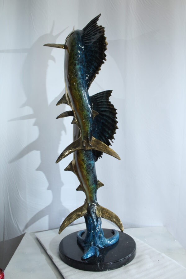 Twin Sailfish Bronze Statue with Colorful Enamel Finish 17" x 17" x 56"H - Image 5