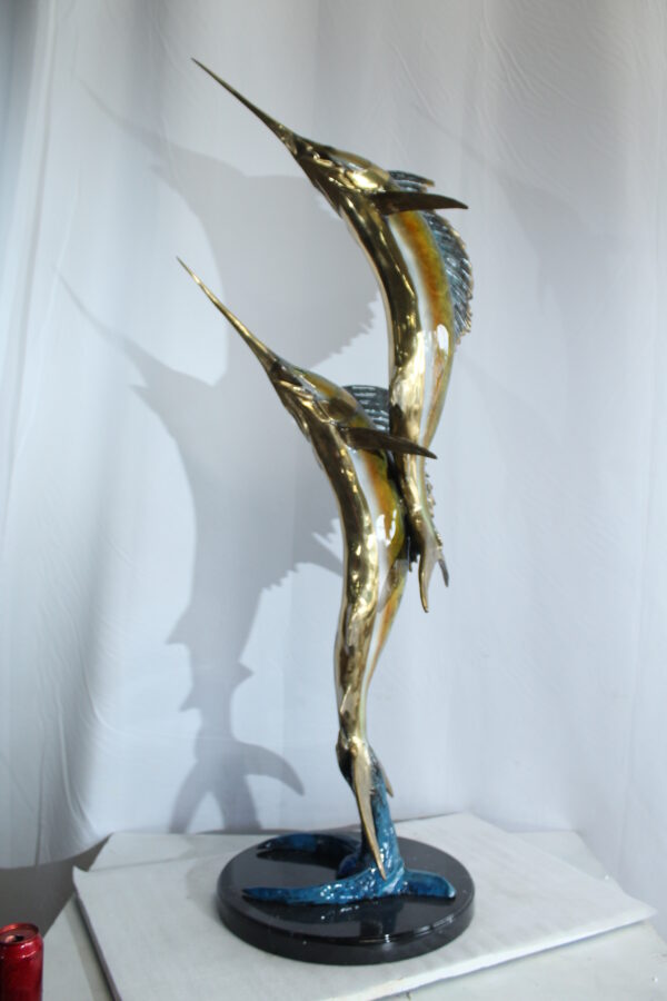 Twin Sailfish Bronze Statue with Colorful Enamel Finish 17" x 17" x 56"H - Image 7
