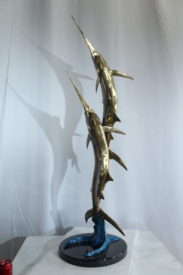 Twin Sailfish Bronze Statue with Colorful Enamel Finish 17" x 17" x 56"H - Image 8