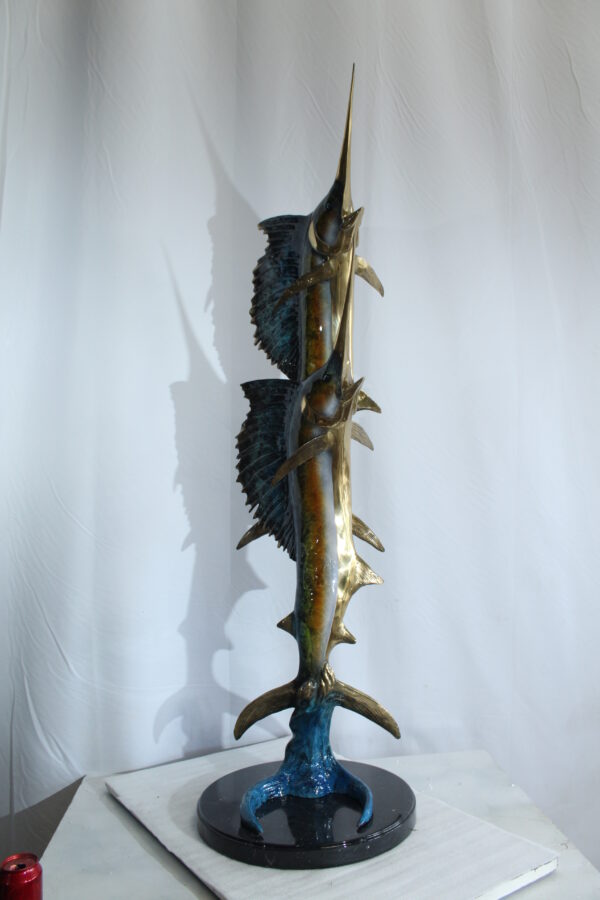 Twin Sailfish Bronze Statue with Colorful Enamel Finish 17" x 17" x 56"H - Image 9