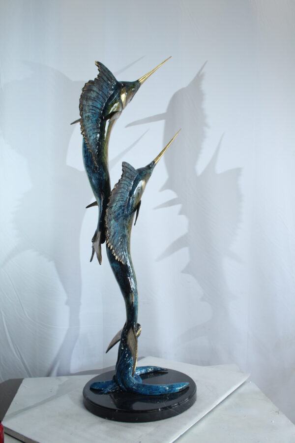 Twin Sailfish Bronze Statue with Colorful Enamel Finish 17" x 17" x 56"H - Image 11