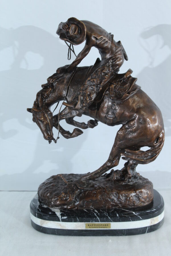 Rattlesnake Remington Replica Bronze Sculpture mounted on Marble 15" x 9" x 25"H - Image 3