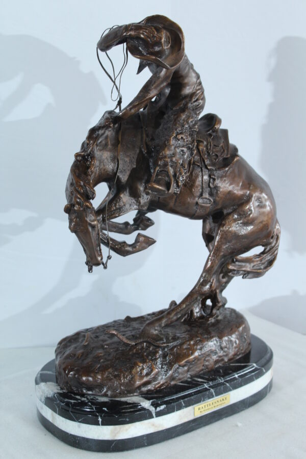 Rattlesnake Remington Replica Bronze Sculpture mounted on Marble 15" x 9" x 25"H - Image 4