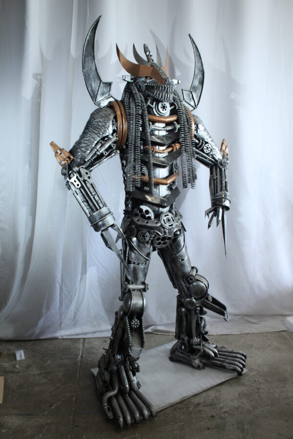 Predator Inspired Statue Made of Recycled Metal Parts 47" x 24" x 81"H - Image 2