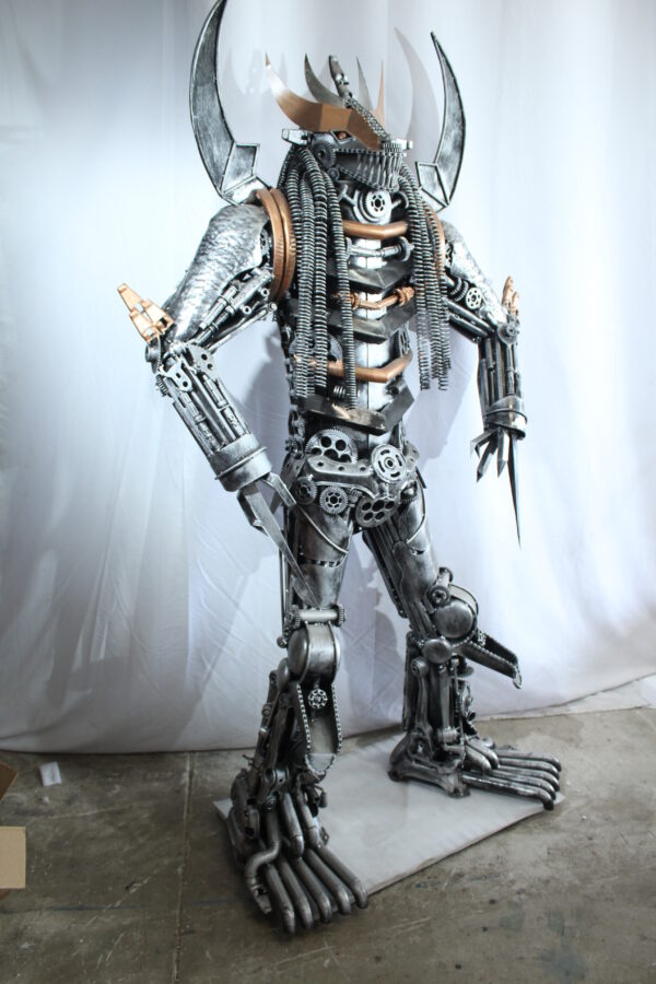 Predator Inspired Statue Made of Recycled Metal Parts 47" x 24" x 81"H - Image 3