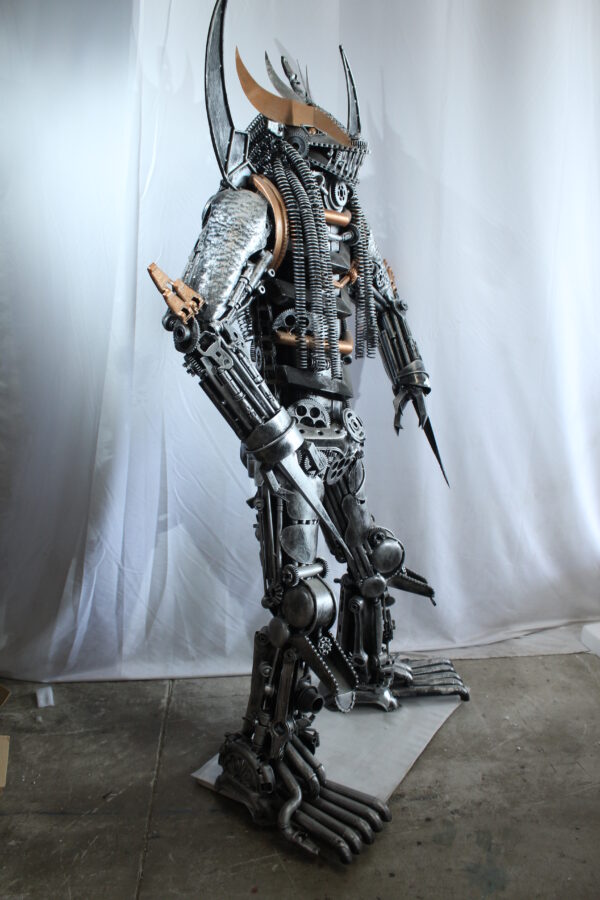 Predator Inspired Statue Made of Recycled Metal Parts 47" x 24" x 81"H - Image 4